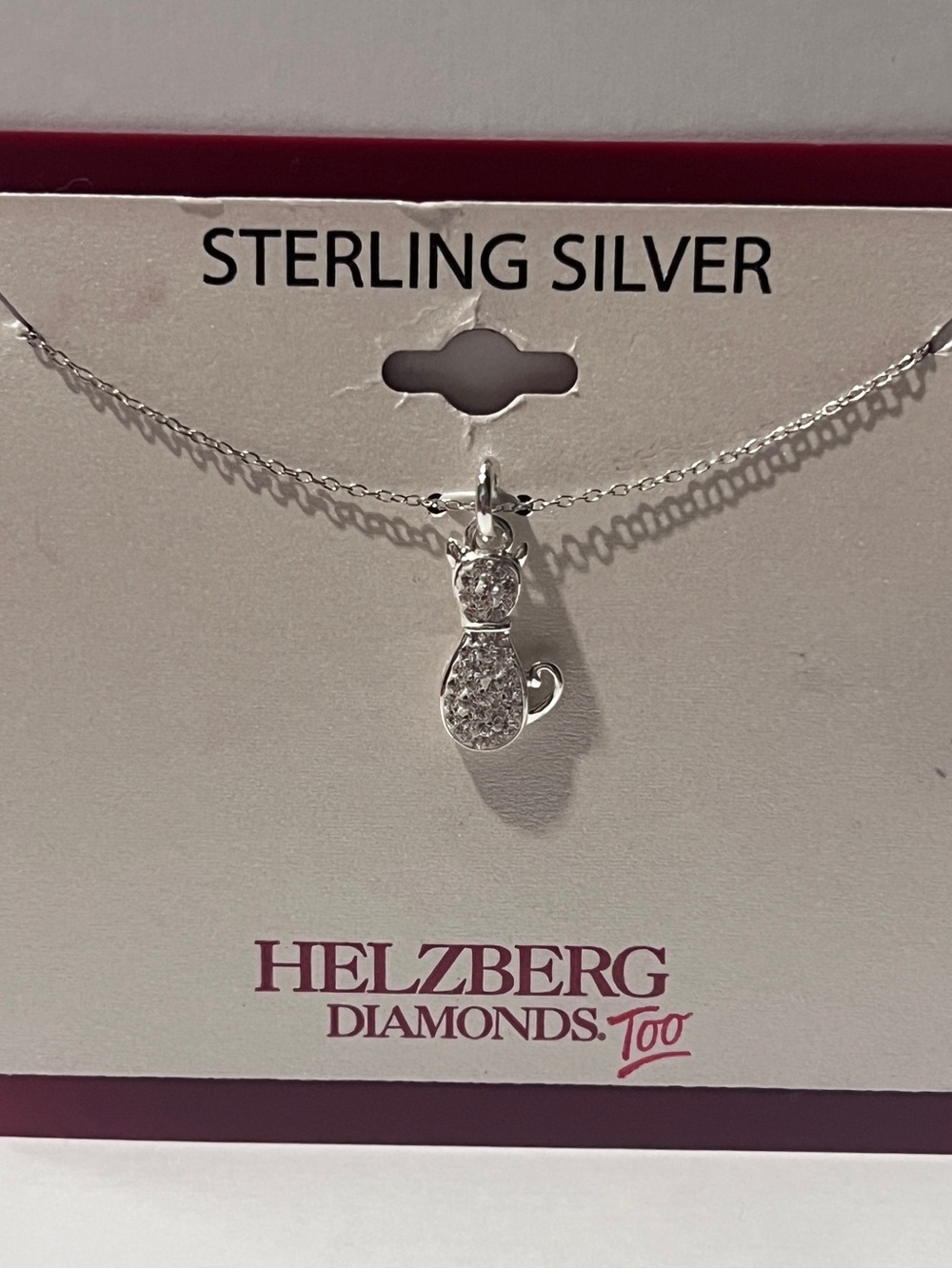 Helzberg Diamonds Sterling Silver Cat Crystal Clear Rhinestones Pendant New